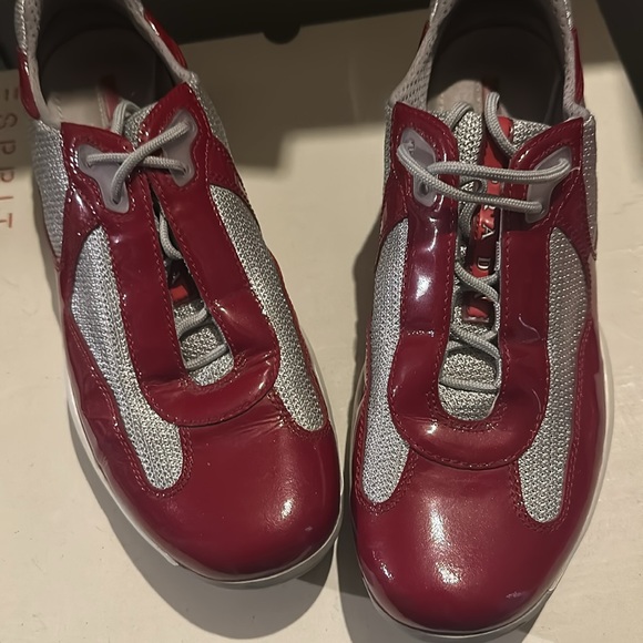 Prada Shoes America's Cup Low Top Sneakers Red Leather Women's Shoes Size 39 - Picture 5 of 6